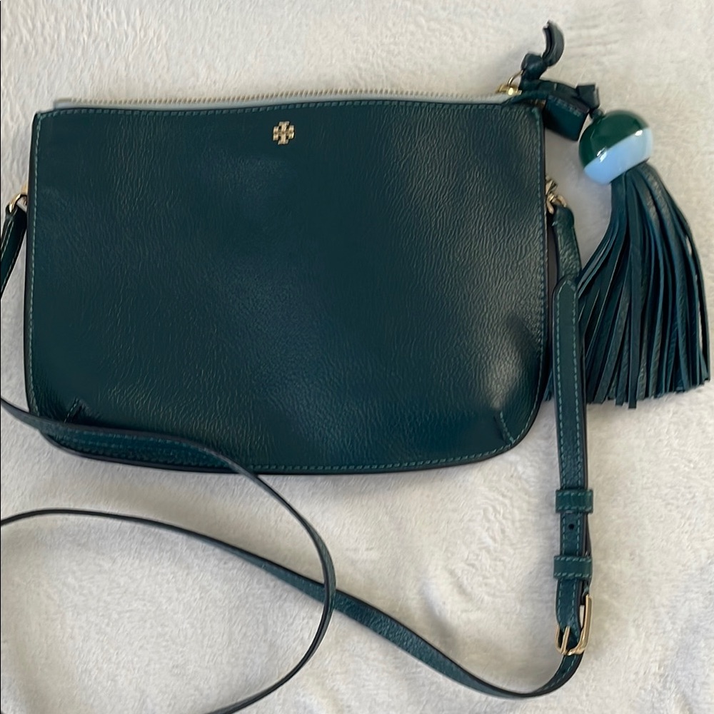Tory Burch Teal Crossbody Bag with Tassel Charm